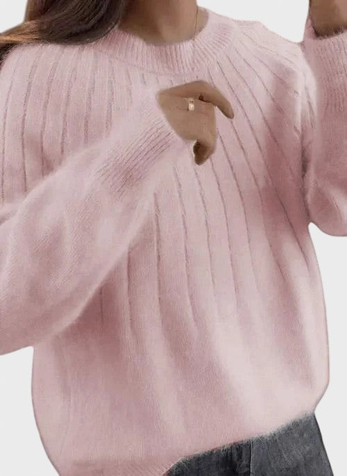 Irena™ - Пуловер с кръгло деколте и пухкава яка