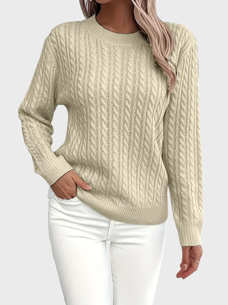Danica™ - Дамски плетен пуловер с връзки