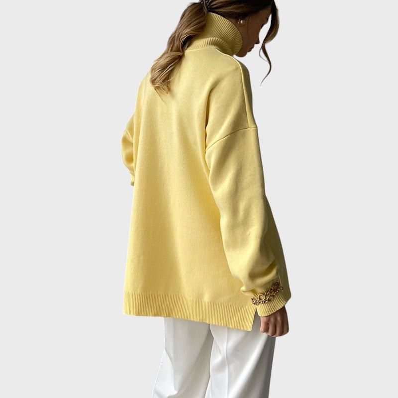 Lyuba™ - Оувърсайз плетен пуловер с поло яка