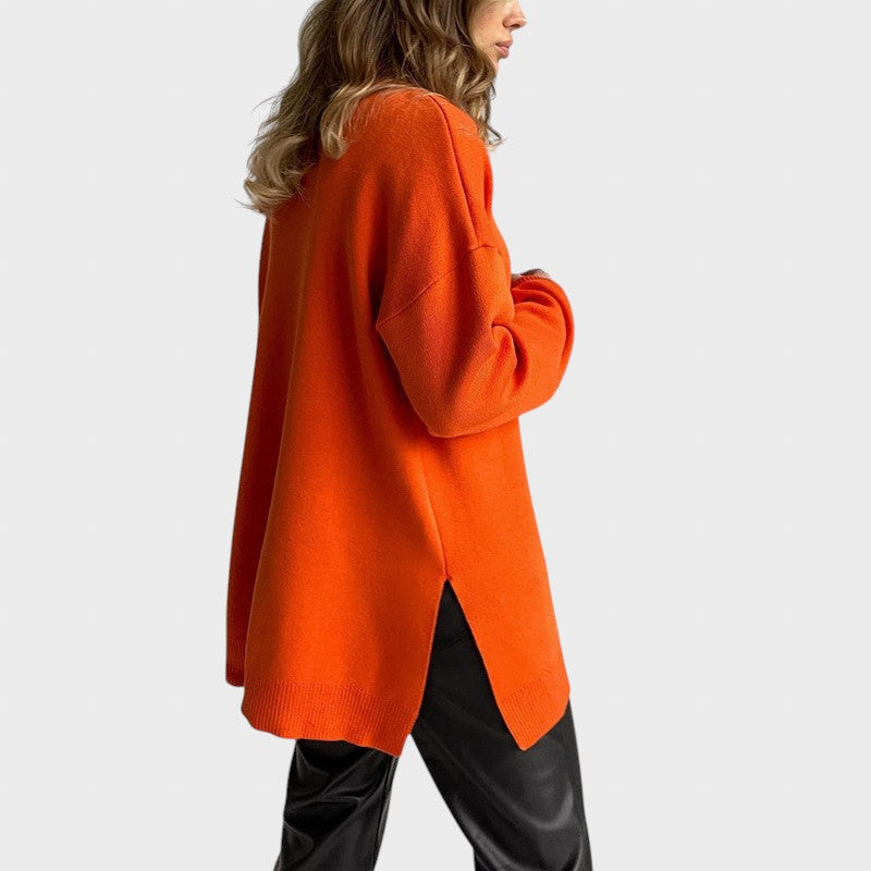 Lyuba™ - Оувърсайз плетен пуловер с поло яка