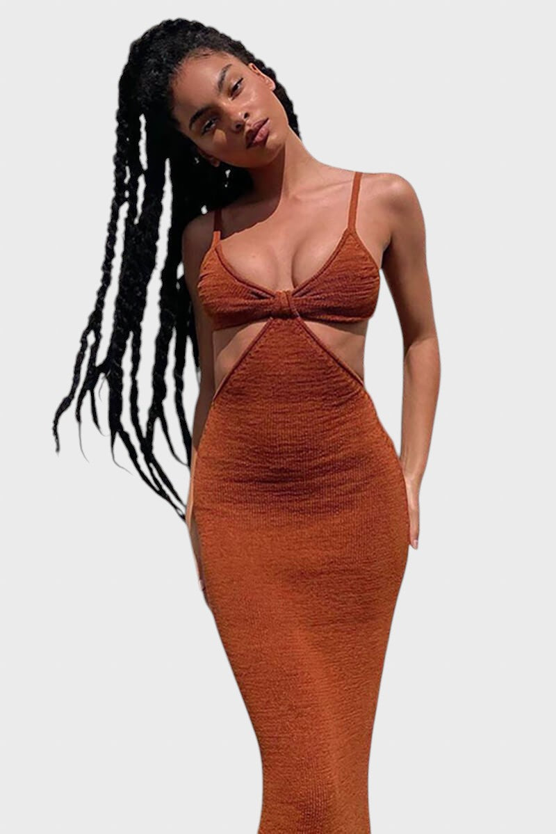 Iliyana™ - Плетена рокля миди с разкрой