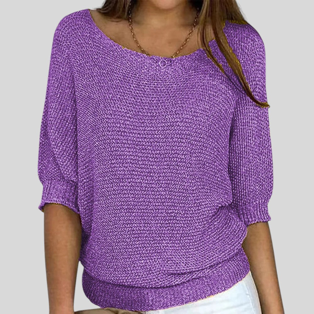 Biliana™ - Ежедневен пуловер с кръгло деколте и ръкави три четвърти
