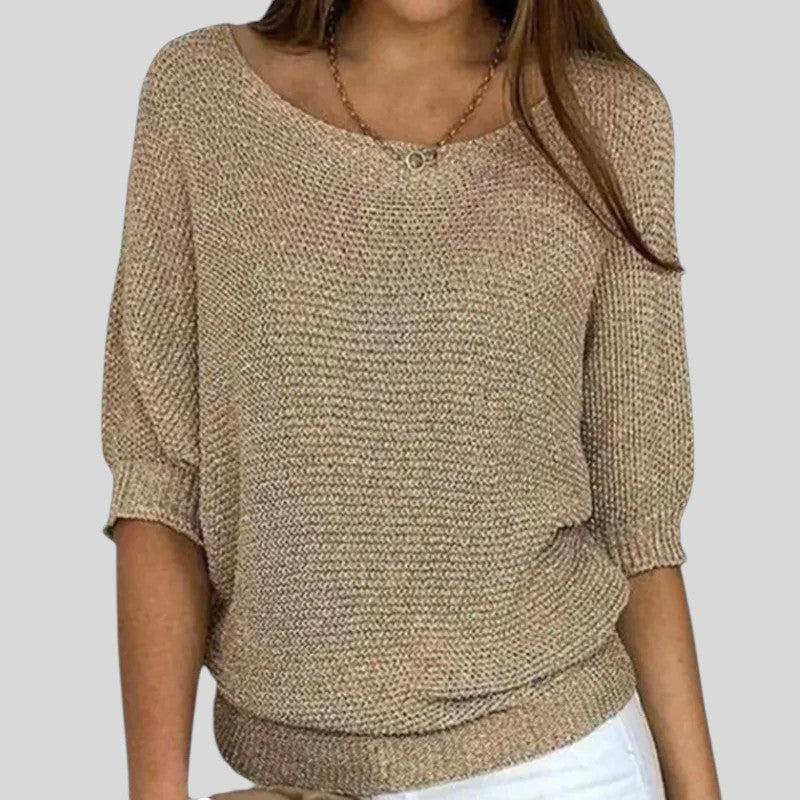 Biliana™ - Ежедневен пуловер с кръгло деколте и ръкави три четвърти