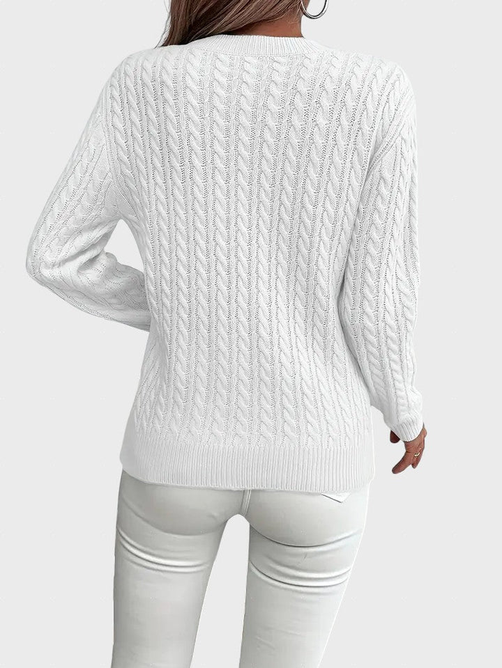 Danica™ - Дамски плетен пуловер с връзки