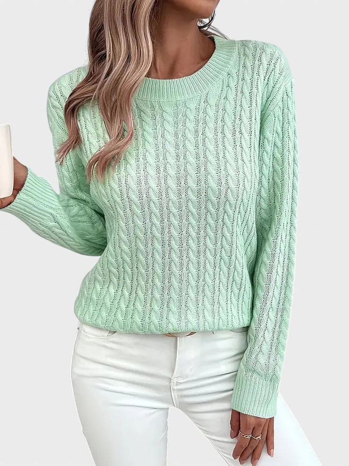 Danica™ - Дамски плетен пуловер с връзки